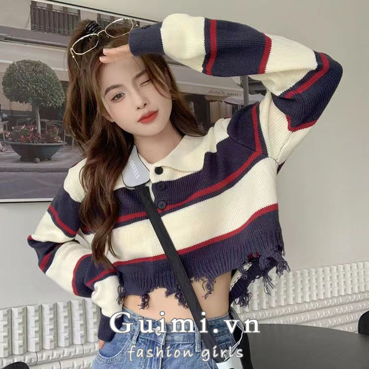 Áo thun nữ NZN dài tay cổ tròn sọc ngang thời trang Hàn Quốc