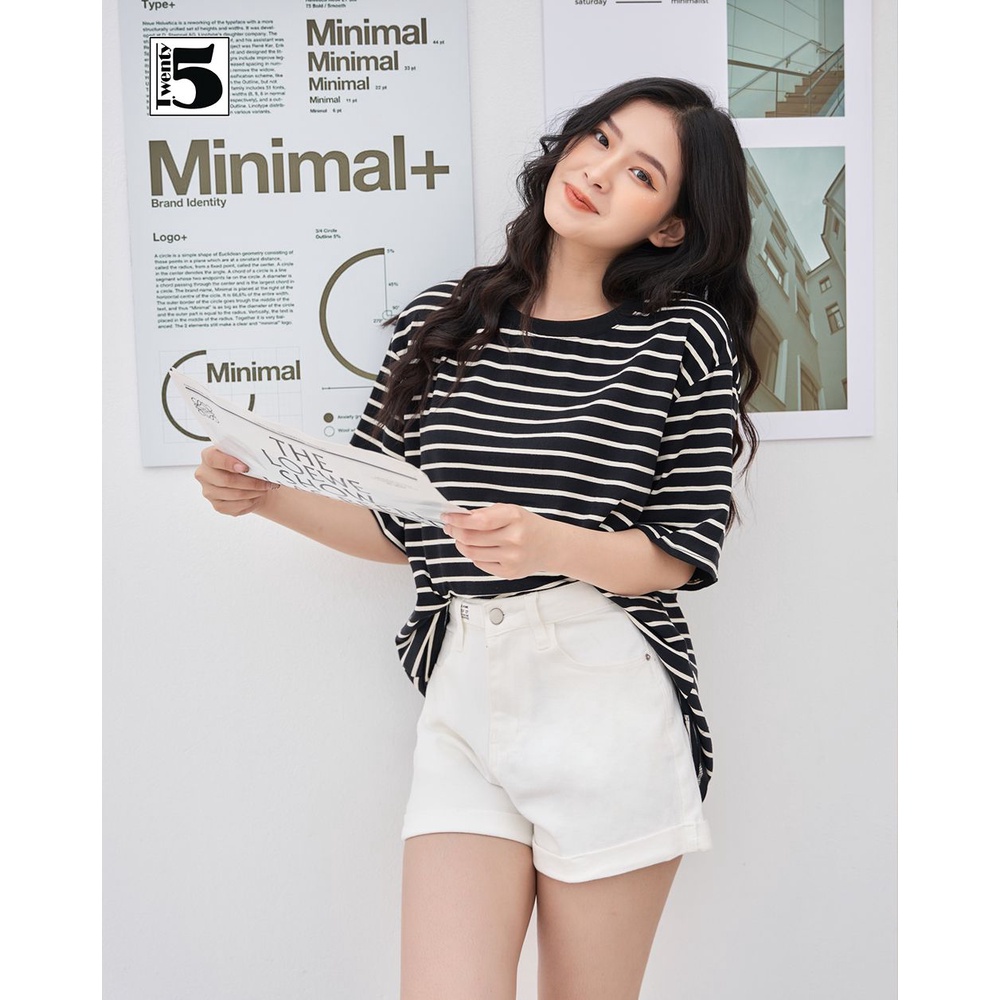 Quần short nữ kaki nẹp cạp chữ gấu gấp năng động Twentyfive 3758