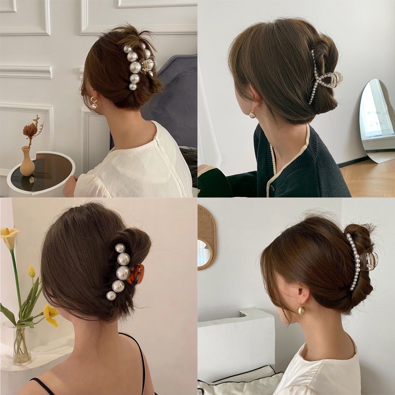 Kẹp Tóc Càng Cua Đính Ngọc Trai Cỡ Lớn Phong Cách Vintage Thanh Lịch Thời Trang Cho Nữ