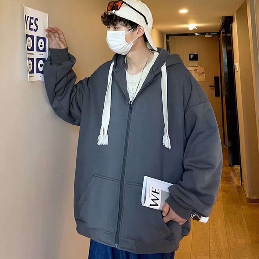 Áo Khoác Có Nón Phối Khóa Kéo áo khoác nam Đơn Giản Thời Trang áo khoác hoodie Hàn Quốc Mới áo khoác dây kéo Nam Nữ