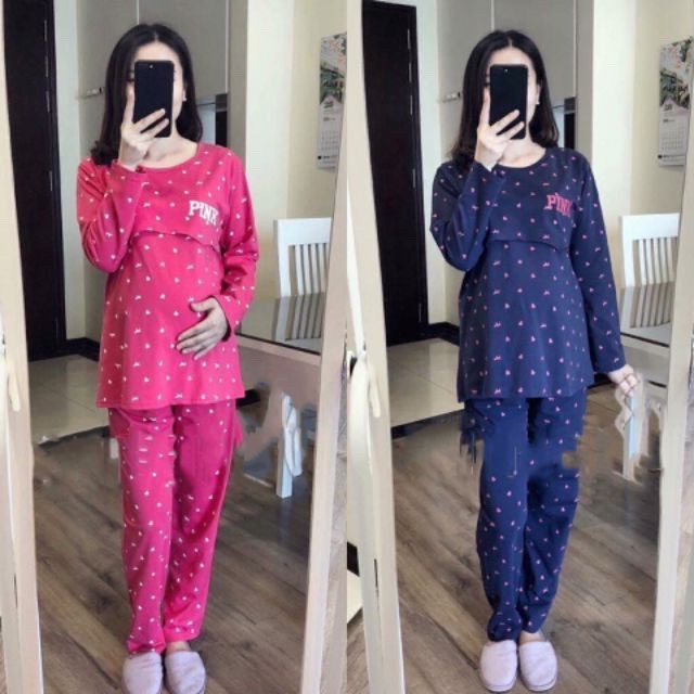 Bộ bầu và sau sinh dài tay Pink