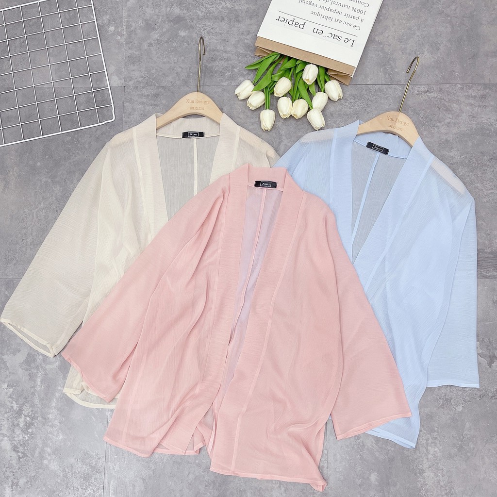 Áo khoác mỏng cardigan mặc ngoài Chunxuu, tay lỡ chất liệu voan đẹp - XU12