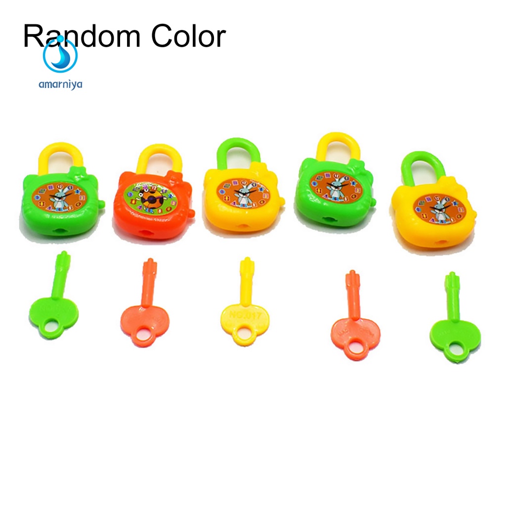 Set 5 Ổ Khóa Đồ Chơi Mini Bằng Nhựa Nhiều Màu Sắc Kèm Chìa Khóa Giáo Dục Cho Bé