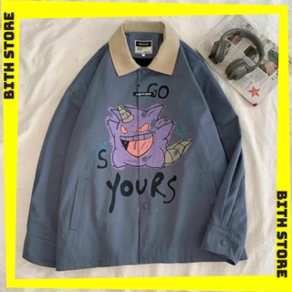 Áo khoác sơ mi có cổ Sticker Go Yours, áo sơ mi kaki nam nữ cúc bấm cổ bẻ độc lạ hàng đủ size