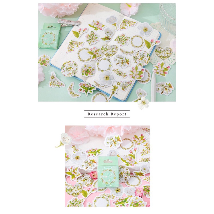 Bộ sticker/ Hình dán Hoạ Tiết Hình Hoa Trắng (45 Hình)