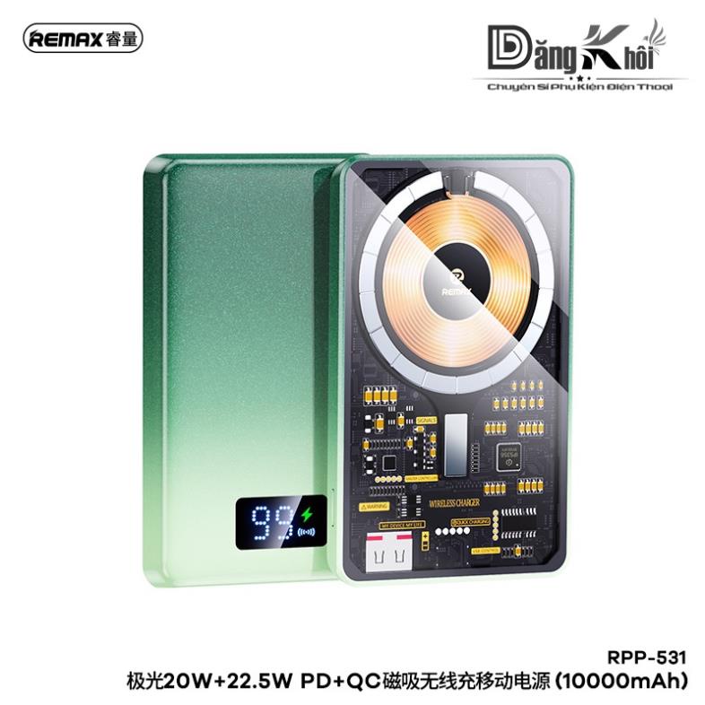 Sạc Dự Phòng Không Dây REMAX RPP-531 Aurora 20W + 22.5W PD + QC 10000mAh