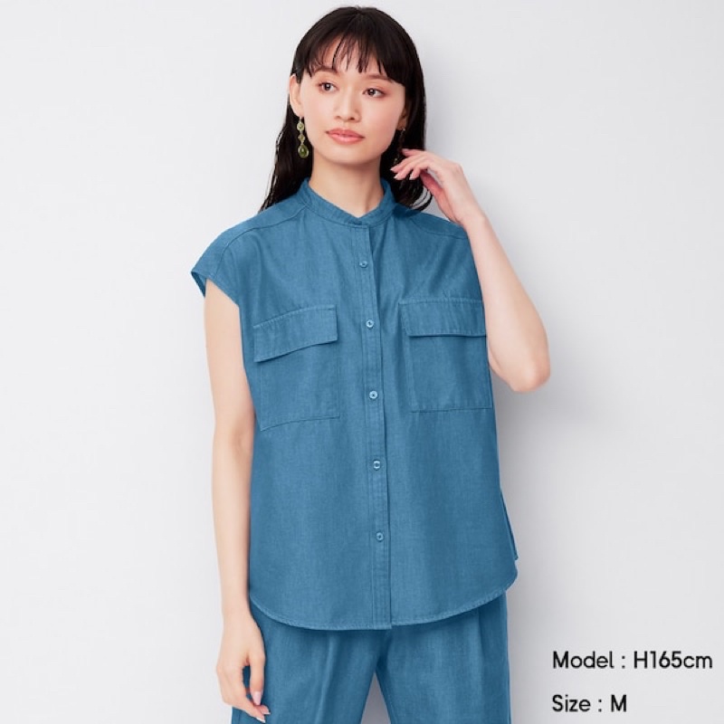 Áo sơ mi nữ cổ tàu tay hến dòng oversize xinh xắn, thanh lịch của Gu - Nhật