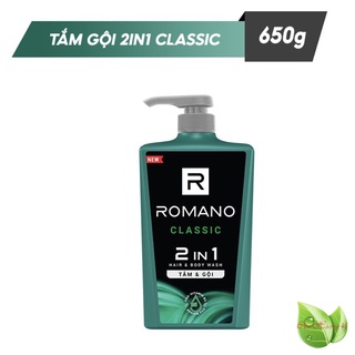 Romano :dầu tắm gội cho nam 2in1 romano classic 650g/chai