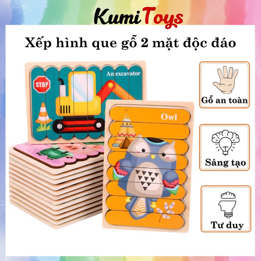 Đồ Chơi Ghép Hình Que Gỗ 2in1 Độc Đáo Cho Bé Yêu Phát Triển Trí Tuệ Kumi Toys