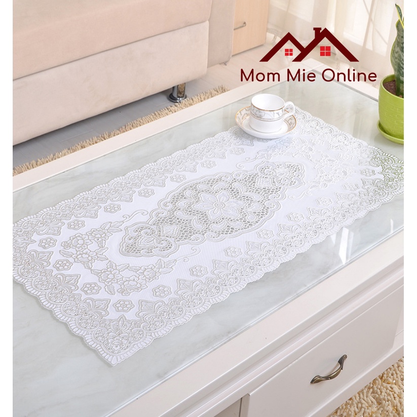 [40×83cm] Khăn trải bàn hoa văn dập nổi sang trọng loại Nhỏ - Màu bạc - A001