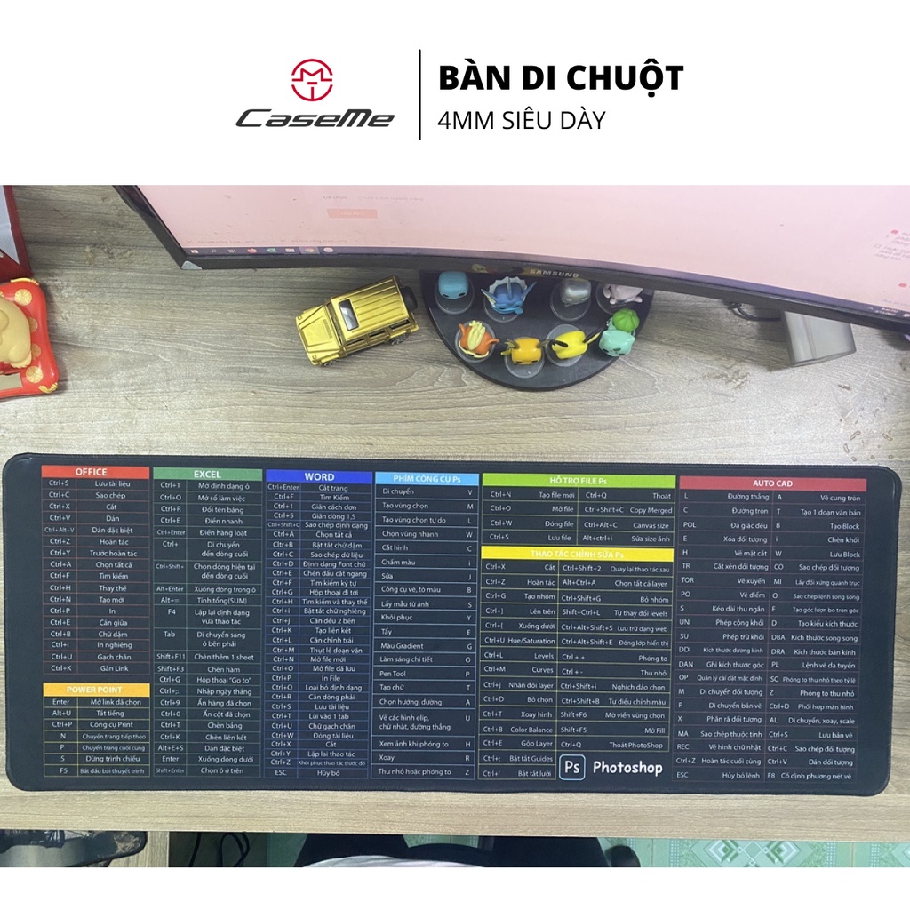 Lót di chuột cỡ lớn phím tắt - pad chuột cỡ lớn vải dày 4mm không thấm nước - lót chuột 80 x 30 và 90 x 40 cm