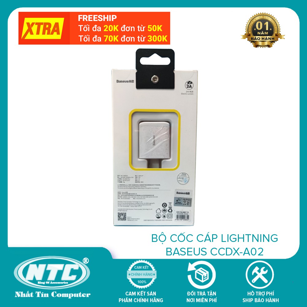 Bộ cốc cáp Baseus CCDX-A02 max 2A dành cho IP/tablet táo-dây dài 1m truyền dữ liệu (Trắng)