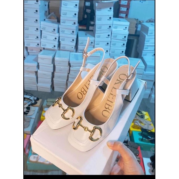 Giày Cao Gót 7cm Mũi Vuông Gắn Khoá