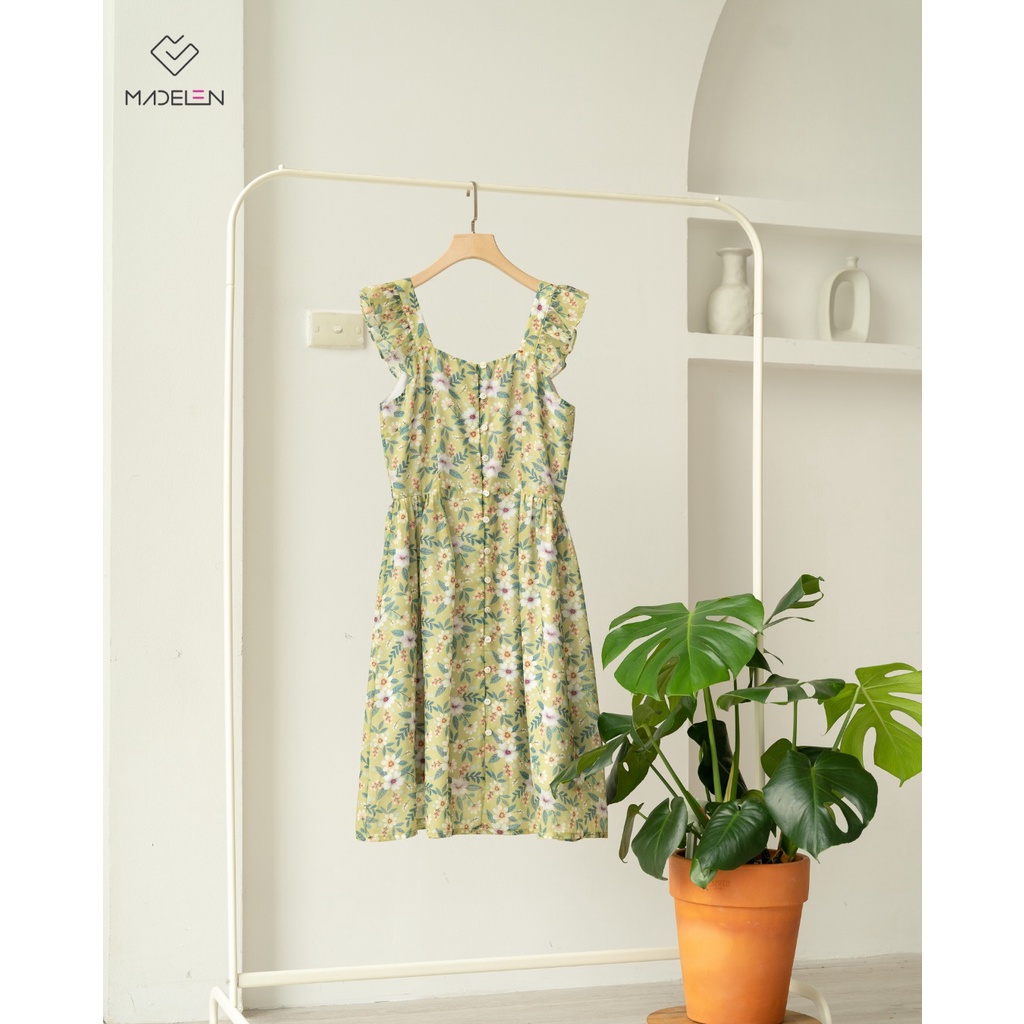Váy floral 2 dây vai mix bèo họa tiết hoa mùa hè MADELEN