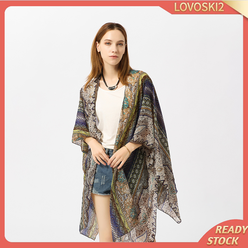 Áo Khoác Kimono Chiffon Dáng Dài In Họa Tiết Hoa Phong Cách Boho Thời Trang Mùa Hè Cho Nữ Lovoski2