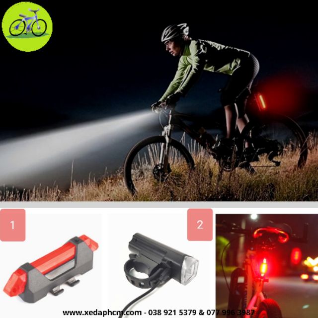 Đèn xe đạp LED trước sau siêu sáng sạc USB