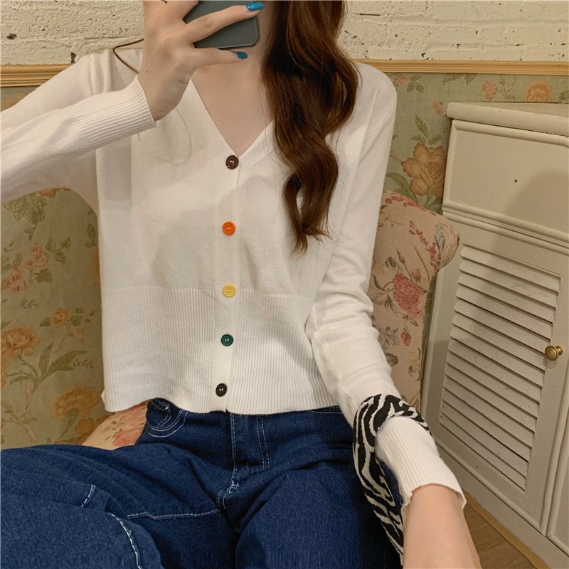 IELGY    Áo Khoác cardigan Dệt Kim Tay Dài Cổ Chữ v Dáng Rộng Phong Cách retro Dành Cho Nữ