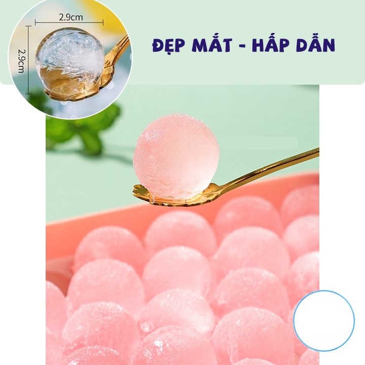 Khay đá viên tròn có nắp đậy - Khay đá bi tròn tủ lạnh 33 viên làm thạch hoa quả hình bi tròn ngộ nghĩnh