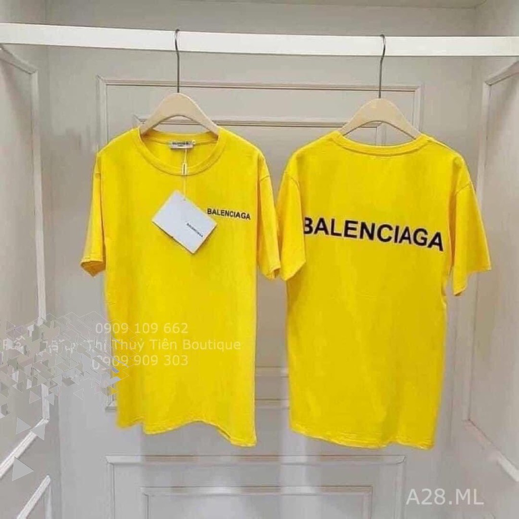 Áo thun form rộng nữ - Áo phông tay lỡ balenciagaa (hồng-vàng)