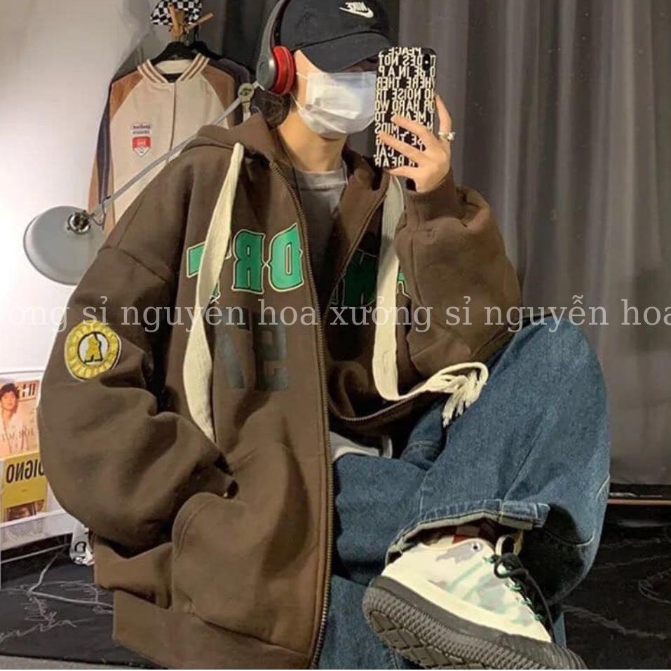 Áo khoác nỉ mũ hoodie 2 lớp dây rút bản to in số 97 form rộng nam nữ mặc được 3 màu be nâu xanh than xưởng sỉ nguyễn hoa