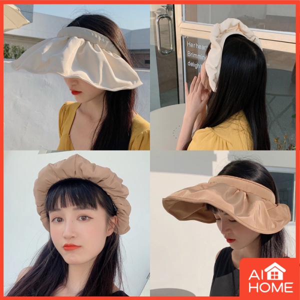 Mũ Vành Rộng Hở Đầu 2 Trong 1 Chống Nắng/ Tia UV Thời Trang Cho Nữ