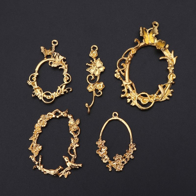 Set 5 khung mặt dây chuyền hình dây hoa cổ điển từ resin