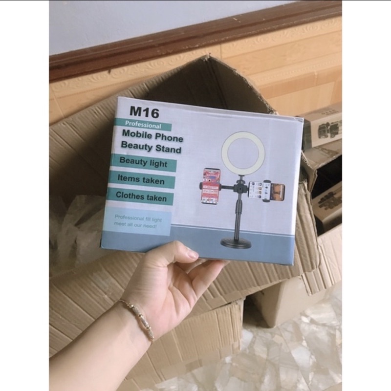 Đèn livestream 3in 1 kẹp 2 điênn thoại quay video Tik Tok chụp hình sống ảo học online