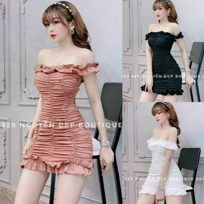 FREESHIP TỪ 50K - Tặng Phụ kiện xinh - ĐẦM BODY TRỄ VAI NHÚN THÂN CÓ MÚT SANG CHẢNH - CÓ 3 MÀU