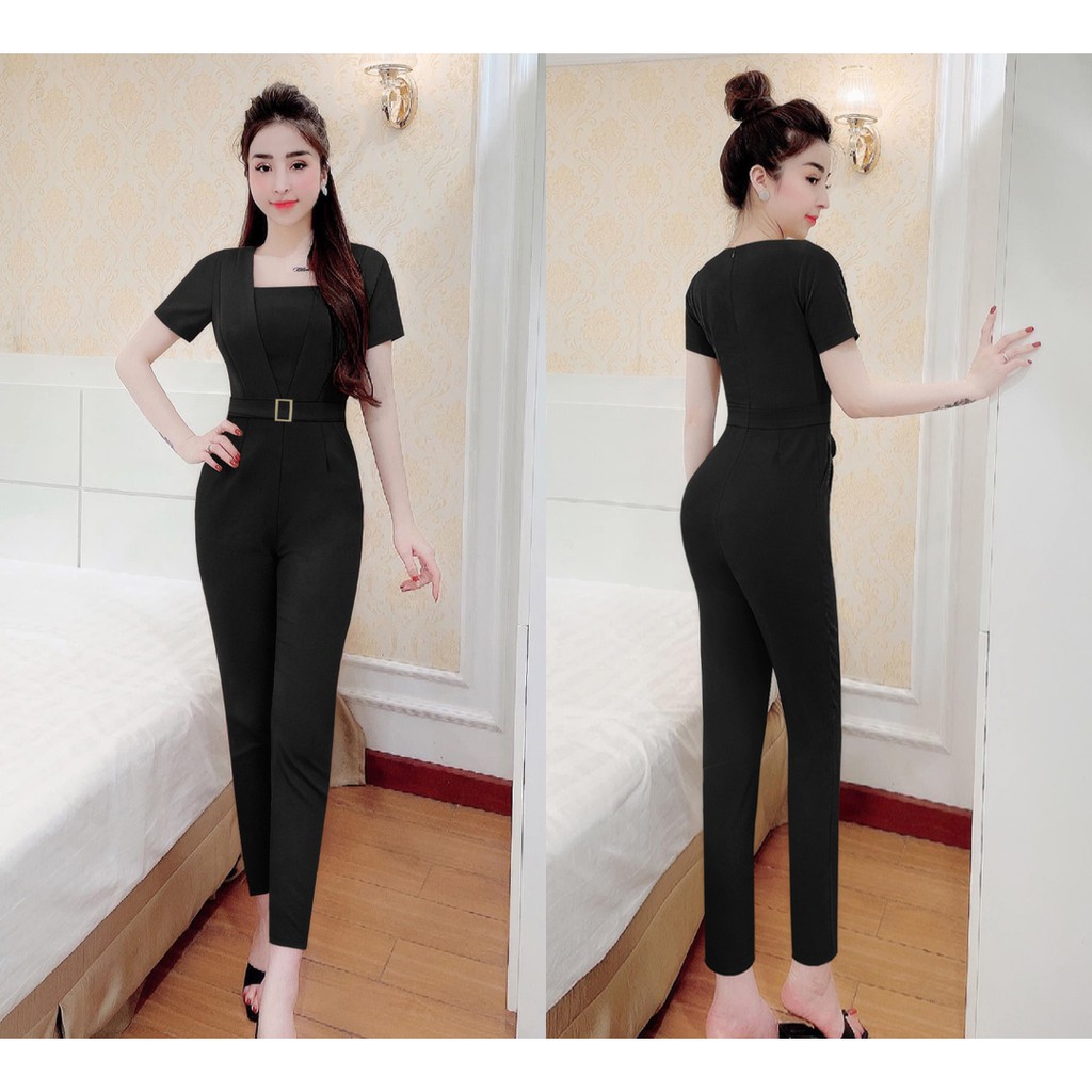 Jumpsuit Nữ 💝FREESHIP💝 Jum dài ống ôm tay ngắn dây kéo lưng kèm belt như hình J1128 | WebRaoVat - webraovat.net.vn