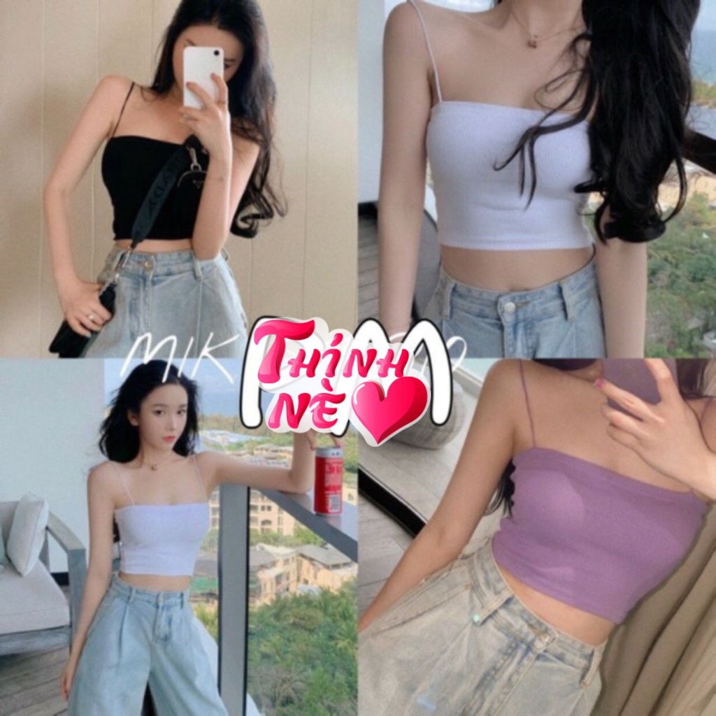 [FREESHIP, MẾN TẶNG QUÀ XINH] ÁO CROPTOP, ÁO 2 DÂY MẢNH MÀU ĐEN VÀ TRẮNG PHỐI ĐỒ CỰC ĐỈNH  PHỐ THỜI TRANG HOTTEEN
