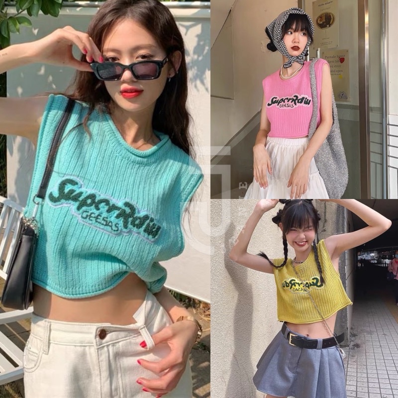 Áo ba lỗ đan mùa hè thêu chữ SupcrRdiu