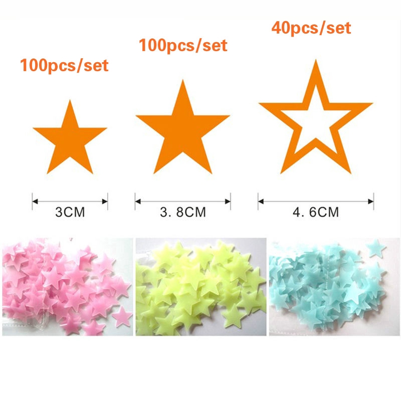 Bộ 100 Miếng Dán Tường Trang Trí Hình Ngôi Sao / Mặt Trăng 3D Dạ Quang Bằng PVC Phát Sáng Trong Đêm Dành Cho Phòng Trẻ Em