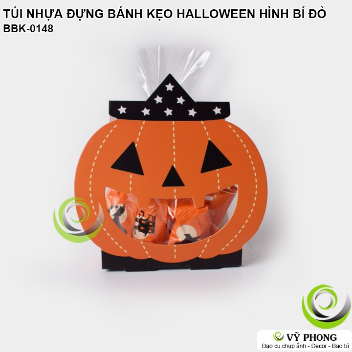SET 8 BAO BÌ TÚI NHỰA ĐỰNG BÁNH KẸO HALLOWEEN BÌA CỨNG IN HÌNH PUMKIN TÚI ĐỰNG QUÀ LỄ HỘI MA QUỶ HÌNH BÍ NGÔ BBK-0148