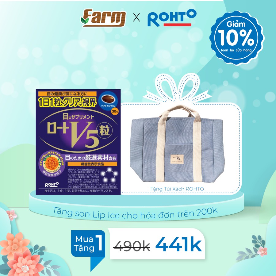 Viên Uống Sáng Mắt Rohto V5 Nhật Bản + Tặng Túi Xách Rohto V5 Như Hình