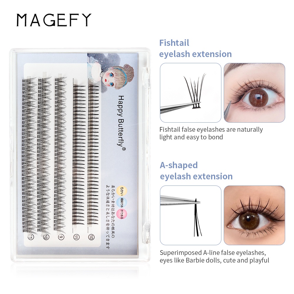 Lông mi giả MAGEFY loại chữ A màu đen tự nhiên kèm keo dán 9mm/10mm/11mm