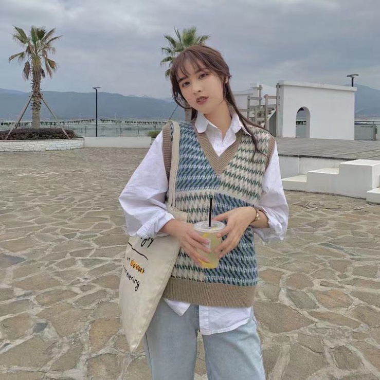 Gile Len Nữ GUMAX Ullzang, Áo Gile Len Cổ Chữ V Hàng Quảng Châu Thời Trang Cao Cấp | BigBuy360 - bigbuy360.vn