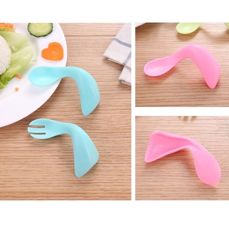 Set thìa dĩa cong cho bé tập ăn dặm bé tập xúc đồ dùng ăn dặm thìa dĩa ăn dặm đồ dùng bé sơ sinh