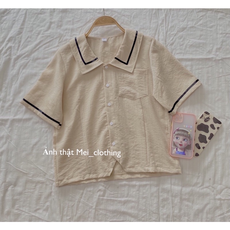 [Ảnh thật/video] Áo sơmi dáng ngắn cộc tay chất đũi mặc ĐI HỌC