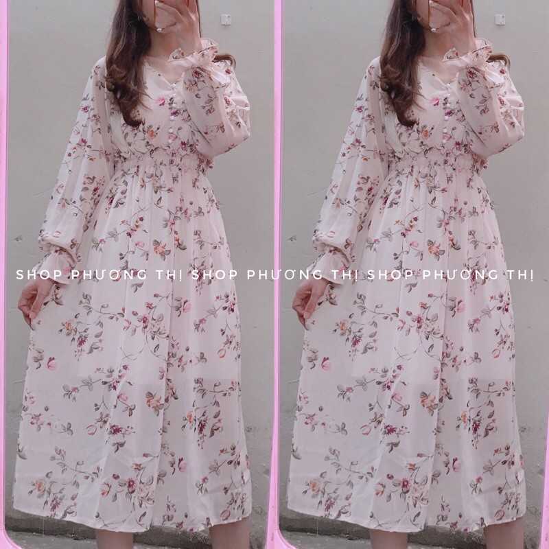 [Mã WASTMAY giảm 15% tối đa 30K đơn 150K] Đầm hoa vintage cổ V chun eo (hình shop chụp/sẵn) | BigBuy360 - bigbuy360.vn