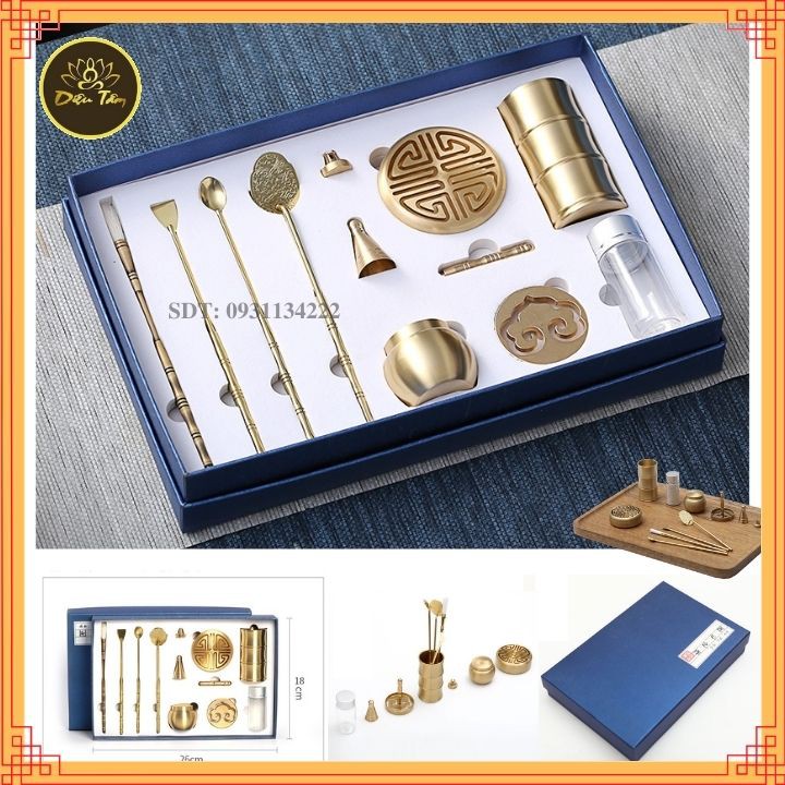 Bộ dụng cụ lư xông trầm hương bằng đồng