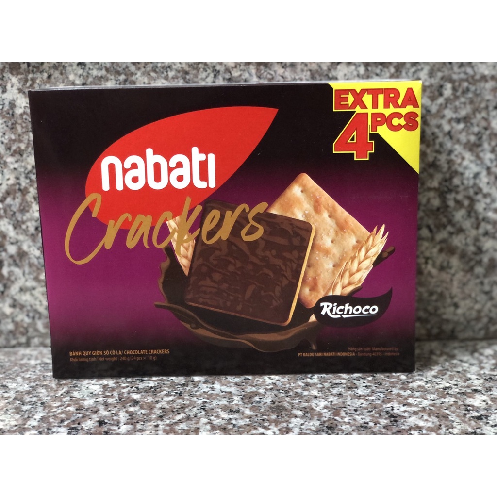 MỚI- Bánh Nabati Craker Quy Giòn Phô mai,Socola Hộp 10 cái x 24g