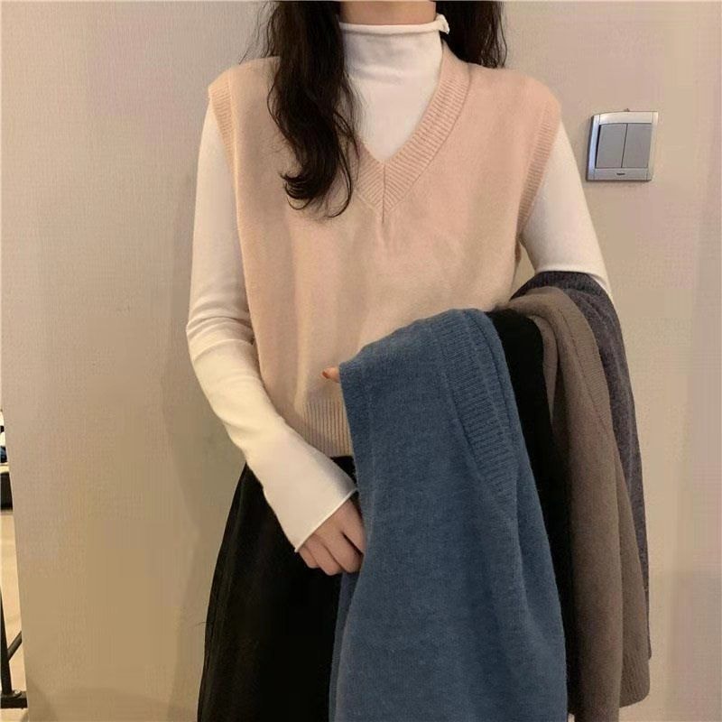  Áo len gile (gi-lê) cổ tim dáng ngắn Hàn Quốc chất liệu dệt kim | BigBuy360 - bigbuy360.vn