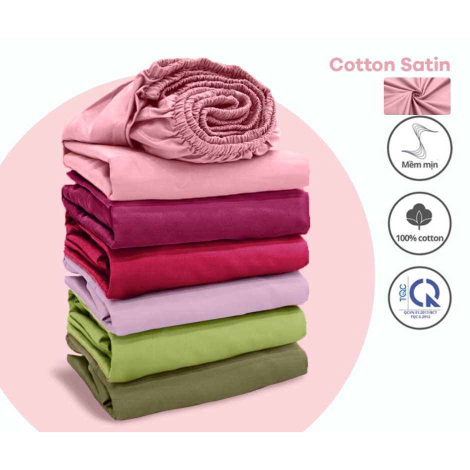 Ga giường 1m*2m LAMIDO Premium Cotton Satin cao cấp trơn màu bo thun