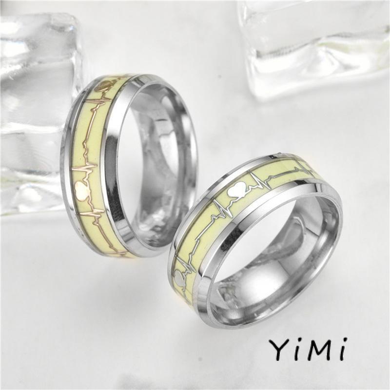 Nhẫn Thép Titan Phát Quang Trong Bóng Tối In Nhịp Tim Cho Cặp Đôi