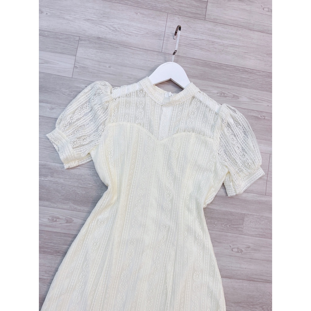 Váy ren hai lớp tay bồng,chất ren đẹp may hai lớp tỉ mỉ, mầu be dễ mặc, phom tôn dáng