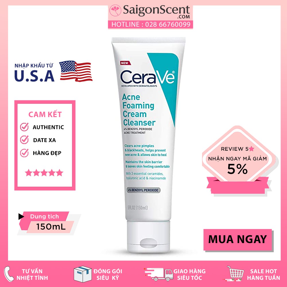 Sữa Rửa Mặt CeraVe Acne Foaming Cream Cleanser ( 150mL )