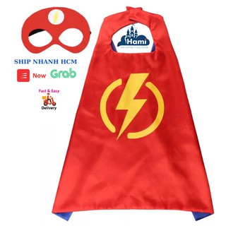 Áo choàng siêu nhân cho bé trai hóa trang siêu nhân tia chớp the flash kèm mặt nạ che mắt hm03616