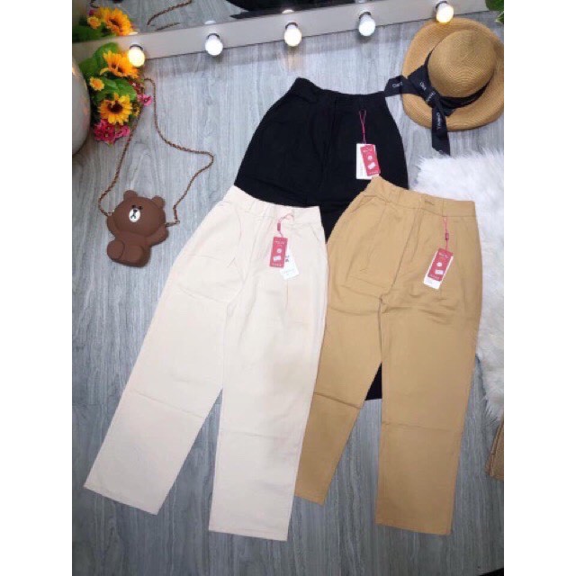 quần nữ ống suông dáng dài kaki mềm phong cách hàn quốc