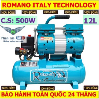 Máy nén khí Romano mini 12L -3/4 HP, máy nén khí 100% dây đồng( không dầu)