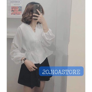 ÁO SƠ MI PEPLUM TAY DÀI PHỐI NÚT THANH LỊCH CHO NỮ